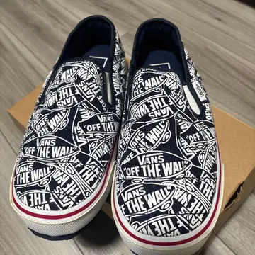 VANS 슬립온 네이비/화이트 로고 프린트