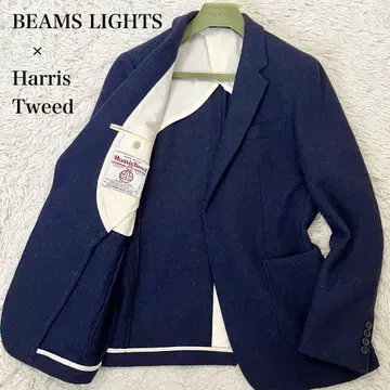 새상품급 빔즈 x 해리스 트위드 테일러드 자켓 블레이저 네이비 L