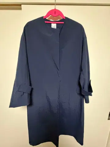 네이비 롱 코트 오픈 프론트