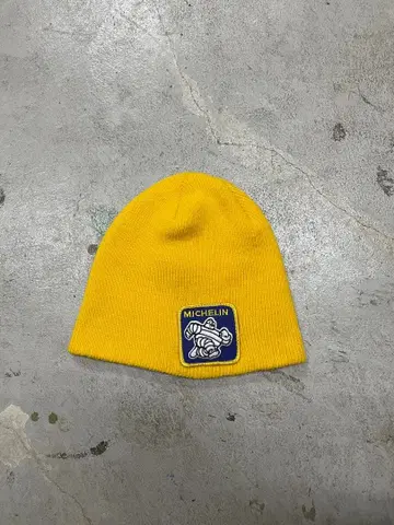 90s USA제 MICHELIN 미쉐린맨 니트 모자 비니 자수 노랑