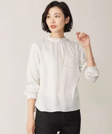 [ 세탁 가능 ] 피치 새틴 기하학 프린트 블라우스