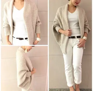 라운지 드레스 아우터 니트 돌먼 가디건 베이지 2WAY