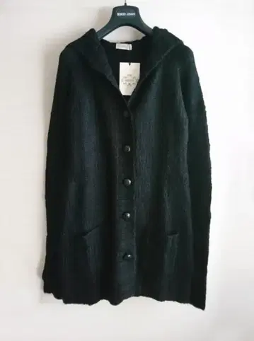 포근한 니트 가디건 후드 부착 M 사이즈 블랙 포켓 부착