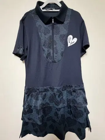 다크 블루 폴로 원피스 하트 자수