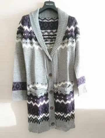 노르딕 무늬 니트 가디건 그레이 M 사이즈