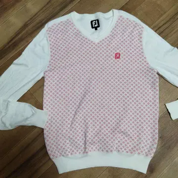 FJ V넥 스웨터 화이트/핑크