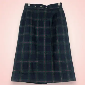 TARNA 무릎 기장 스커트 체크 무늬 네이비 그린 미사용품 [ M ]