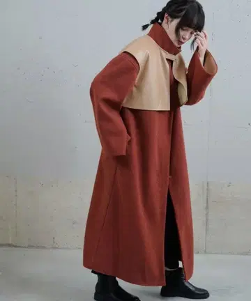 오렌지 울 혼방 롱 코트