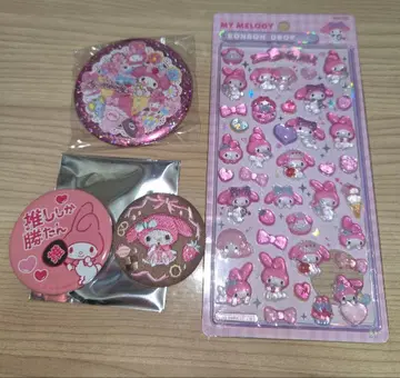 마이멜로디 4개 세트 캔뱃지, 모자 꽁지 드롭 씰