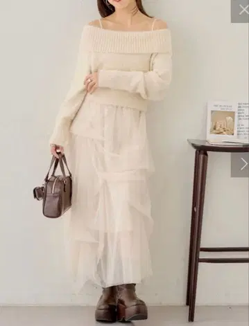 Chico 치코 오프숄더 니트 세트 튤 원피스