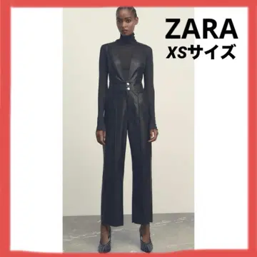 ZARA 인조 가죽 슬라우치 핏 오버롤 XS 가죽 팬츠