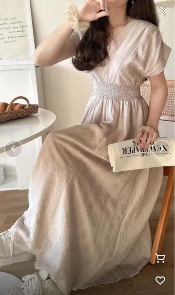 classicalelf 시어 스트라이프 소재 허리 셔링 롱