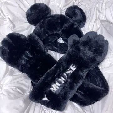 디즈니 후드 부착 머플러 팬캡 미키