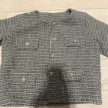 체크 무늬 노카라 자켓