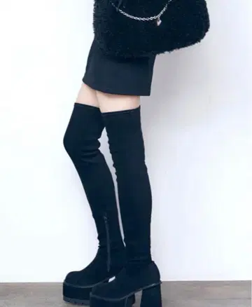 L 사이즈 EMODA 스퀘어 핏 롱 부츠 에모다 슬림 레그 니하이 부츠