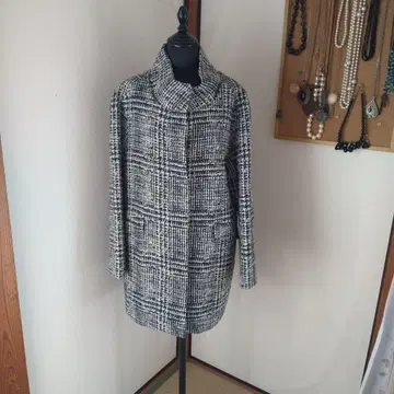 [ ZARA BASIC ] 노카라 트위드 체크 무늬 코트 L 사이즈