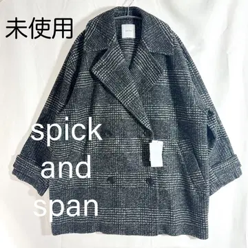 새상품 미사용 스픽 앤 스팬 W 슬라이버 체크 하프 코트 블랙