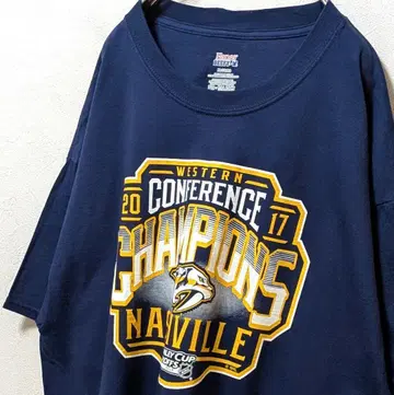 헤인즈 NHL 내슈빌 프레데터스 로고 T셔츠 네이비 XL 구제 의류