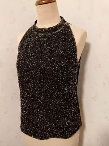 OTTO 슬리브리스 비즈 자수 셔츠 드레스 상의 블랙 파티