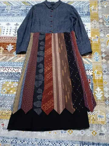 기우에몬 구루메가스리 외출용 패치워크 디자인 긴팔 원피스