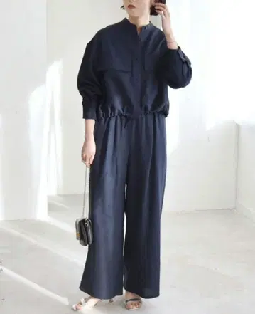 네이비 와이드 팬츠 상의 세트