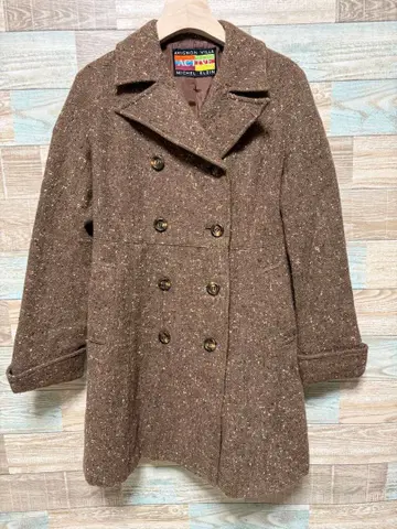MICHEL KLEIN 트위드풍 더블 코트 브라운 고급 클래시컬 코디