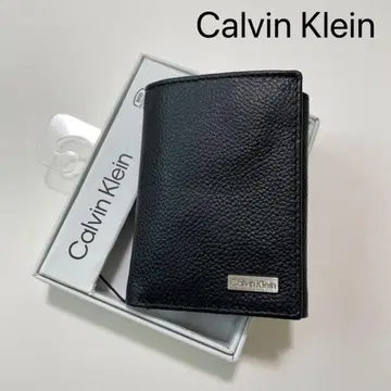 캘빈클라인 지갑 미니 카드 케이스 3단 폴더형 블랙 가죽