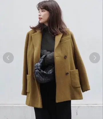 택 포함 에트레토쿄 더블 브레스트 미디 코트 피 코트