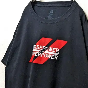 헤인즈 호스 파워 슈퍼 파워 로고 T셔츠 블랙 XL 구제 의류