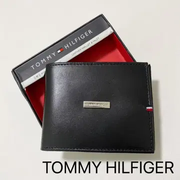타미힐피거 접이식 지갑, 카드 케이스, 동전 지갑 없음, 블랙 가죽