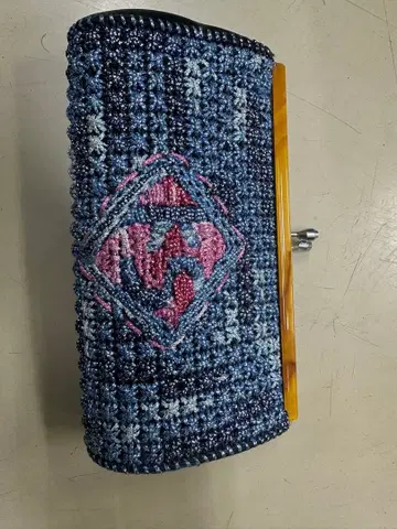 쇼와 레트로풍 데님 비즈 자수 가마구치 지갑