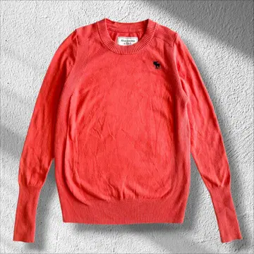 아베크롬비 앤 피치 니트 스웨터 로고 자수 코튼 오렌지