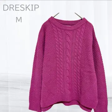 DRESSKIP (드레스 스킵) 케이블 짜임 루즈핏 더스티 핑크 M
