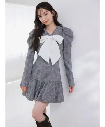 벌룬 체크 미니 원피스 dazzlin