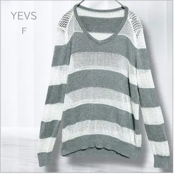 이브스 상쾌한 보더 시스루 니트 V넥 풀오버 프리 사이즈