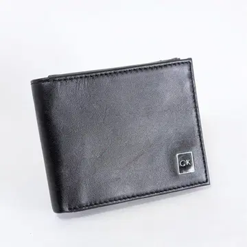 캘빈 클라인 접이식 지갑 컴팩트 가죽 박스 포함 이단 접이식 블랙
