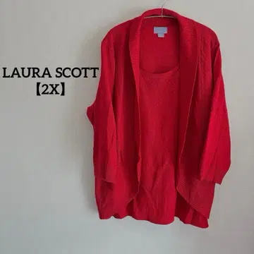 1점 한정 LAURA SCOTT [ 2X ] 레드 가디건 5부 소매 니트