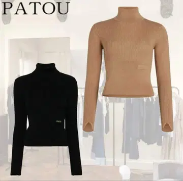 PATOU 프론트 로고 패치 메리노울 스웨터 베이지