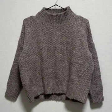 빈티지 하이넥 스웨터 니트 핑크 그레이