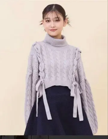 REDYAZEL 사이드 리본 케이블 니트 (라이트 그레이)