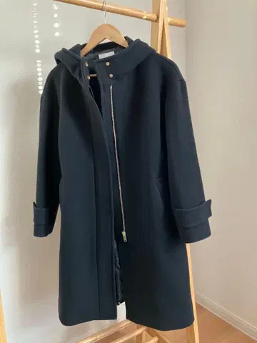 그린 라벨 릴랙싱 후드 부착 롱 코트 블랙