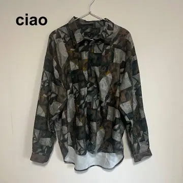 ciao/ 긴팔 셔츠 올 패턴 어스 컬러 모드 모자이크 패턴 빅 루즈