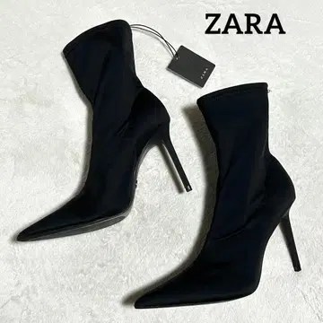 미사용 새상품 ZARA 패브릭 하이힐 앵클부츠 39 블랙