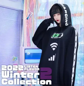 LISTEN FLAVOR 지금 충전 중 소매 라인 후드티 리슨 플레이버