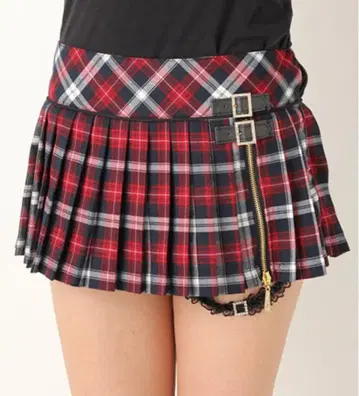 CECIL McBEE 세실 맥비 플리츠 미니 스커트 빨간색 체크 S