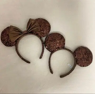 [컨디션 최상] 브라운 미키&미니 스팽글 머리띠 브라운 갈색