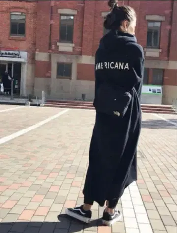 AMERICANA 사이드 지퍼 후드 맨투맨 원피스 블랙 프리