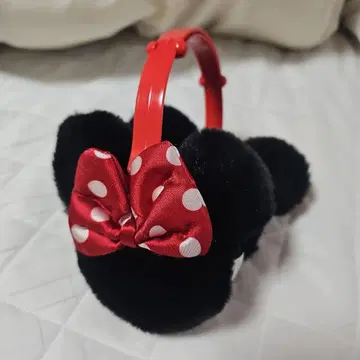 디즈니 미니 미키 귀도리 리본 귀마개 귀도리 도트 블랙