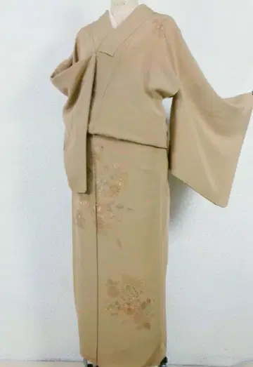 브라운 계열 스와토 자수 호몬기 이중 기모노