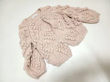 숏 기장 팝콘 니트 하트 폼폼 가디건 긴팔 M